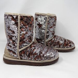 UGG Australia Classic Short Champagne Sequin Shearling 3353 Fall Winter Boots 8